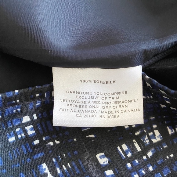 JUDITH & CHARLES 100% SILK BLACK BLUE WHITE PATTERN SLEEVELESS SATIN DRESS - 0 - Picture 9 of 9